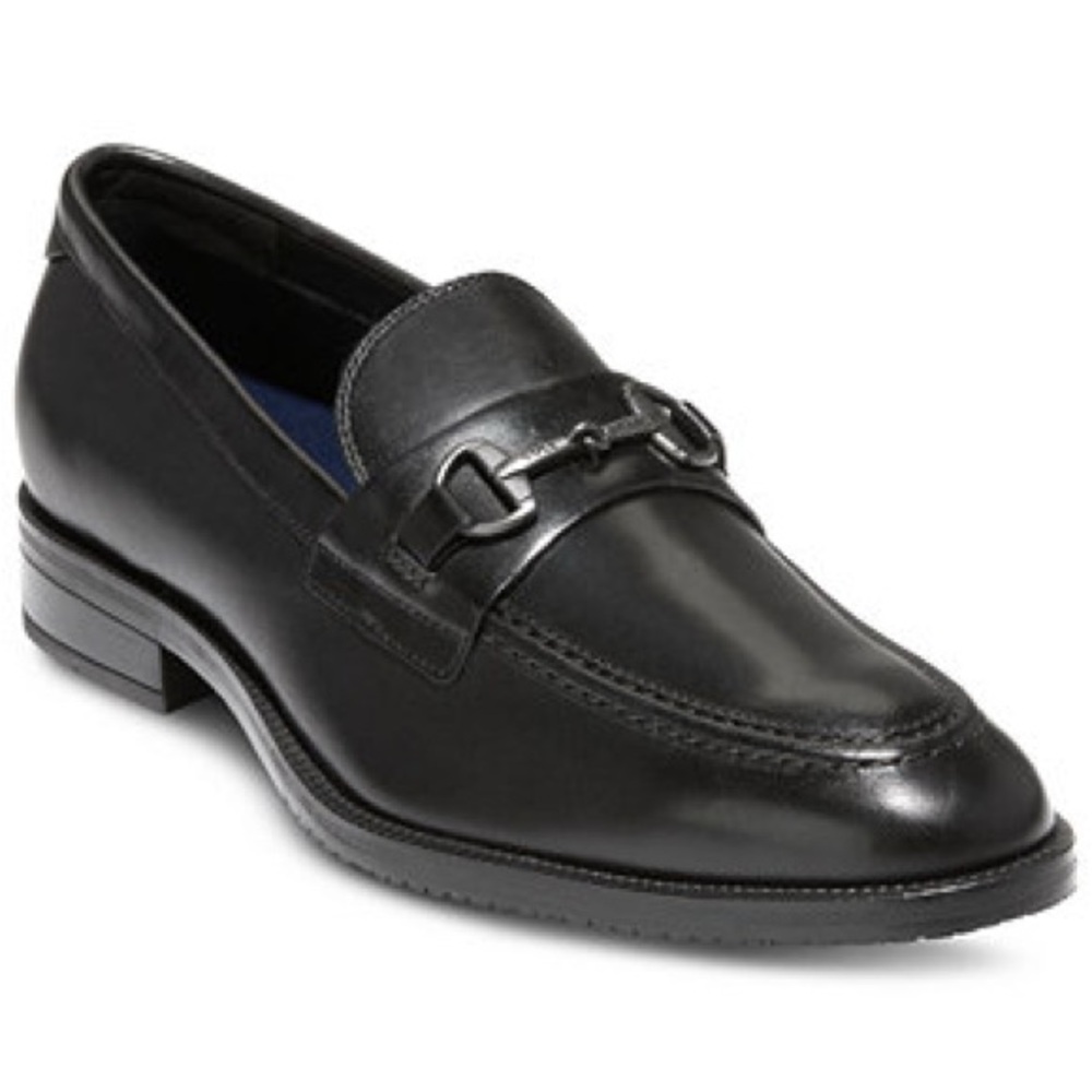 **SOLD** COLE HAAN Mens Black Leather Slip-On Loafers w Silver Horse Bit Buckles